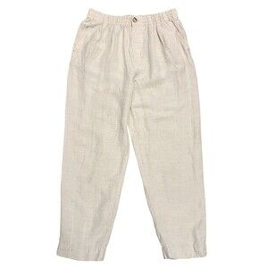 MADEWELL Heathered Natural Linen Blend Track Trouser Pants Cropped Coastal XS